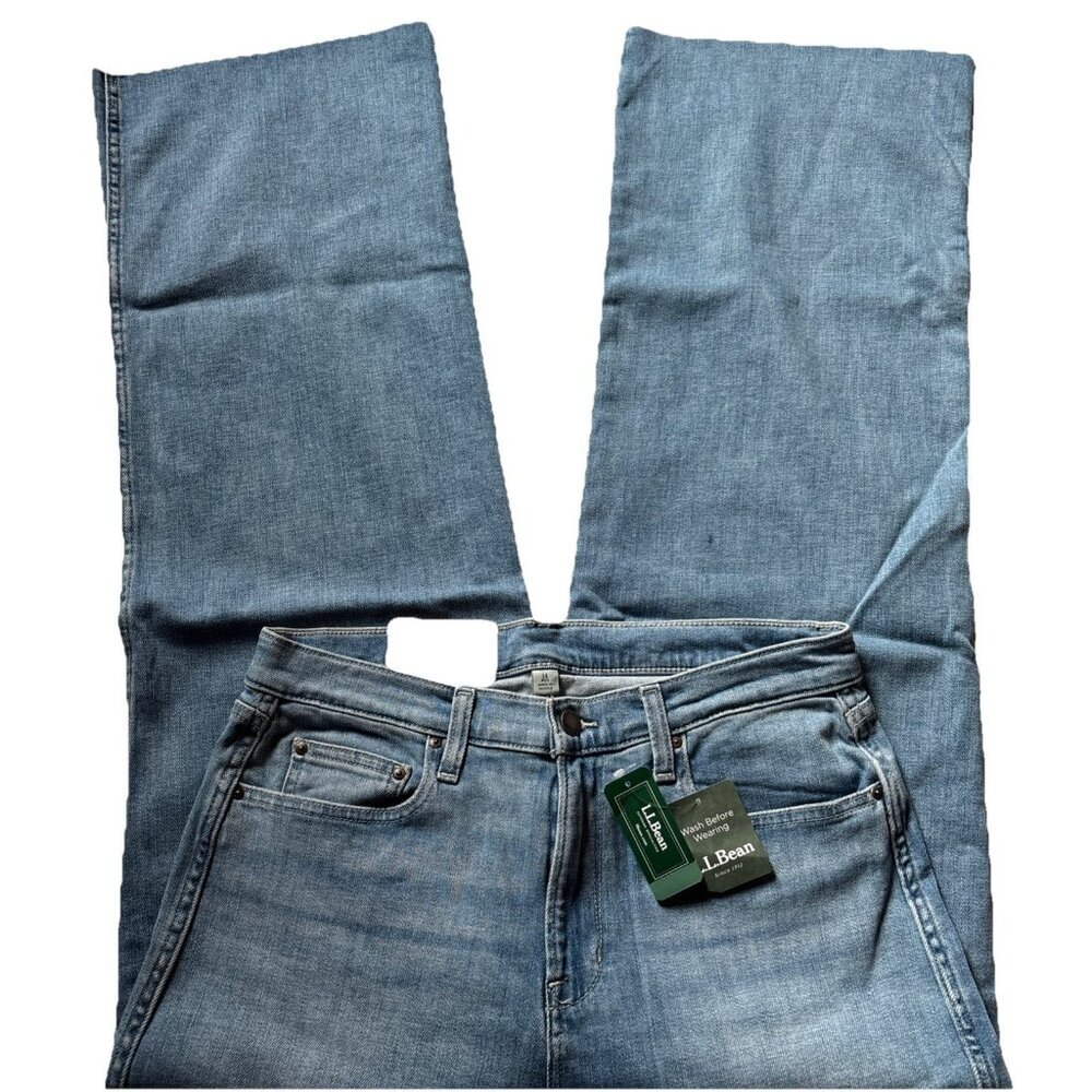 Ll Bean Everyday Relaxed Wide Leg Jeans Size 14 NWT Stonewashed Blue High Rise
